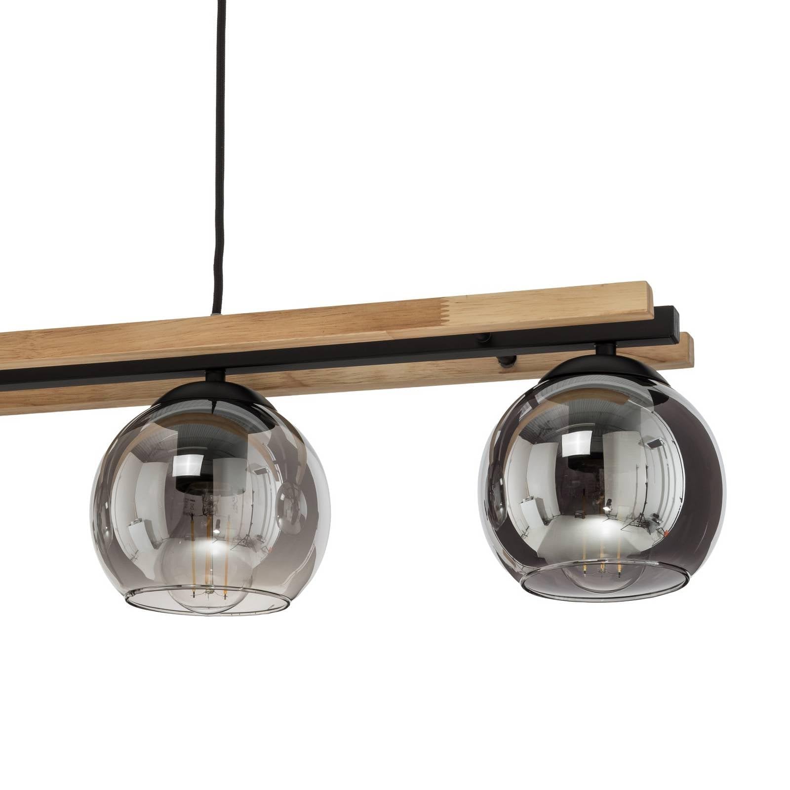 Lindby Esstisch Pendelleuchte Holz, Glas rauchgrau Hängeleuchte Rauchglas Esszimmer 4x E27 ohne Leuchtmittel Hängelampe Wohnzimmer Esszimmerlampe