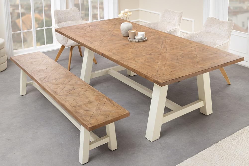 Riess Ambiente Esstisch Hamptons 200cm - braun Creme - Pinienholz | 10 Sitzplätze, hochwertig, individuelle Maserung, stabile Konstruktion, 100 kg Belastbarkeit, Unikat, Holzgestell