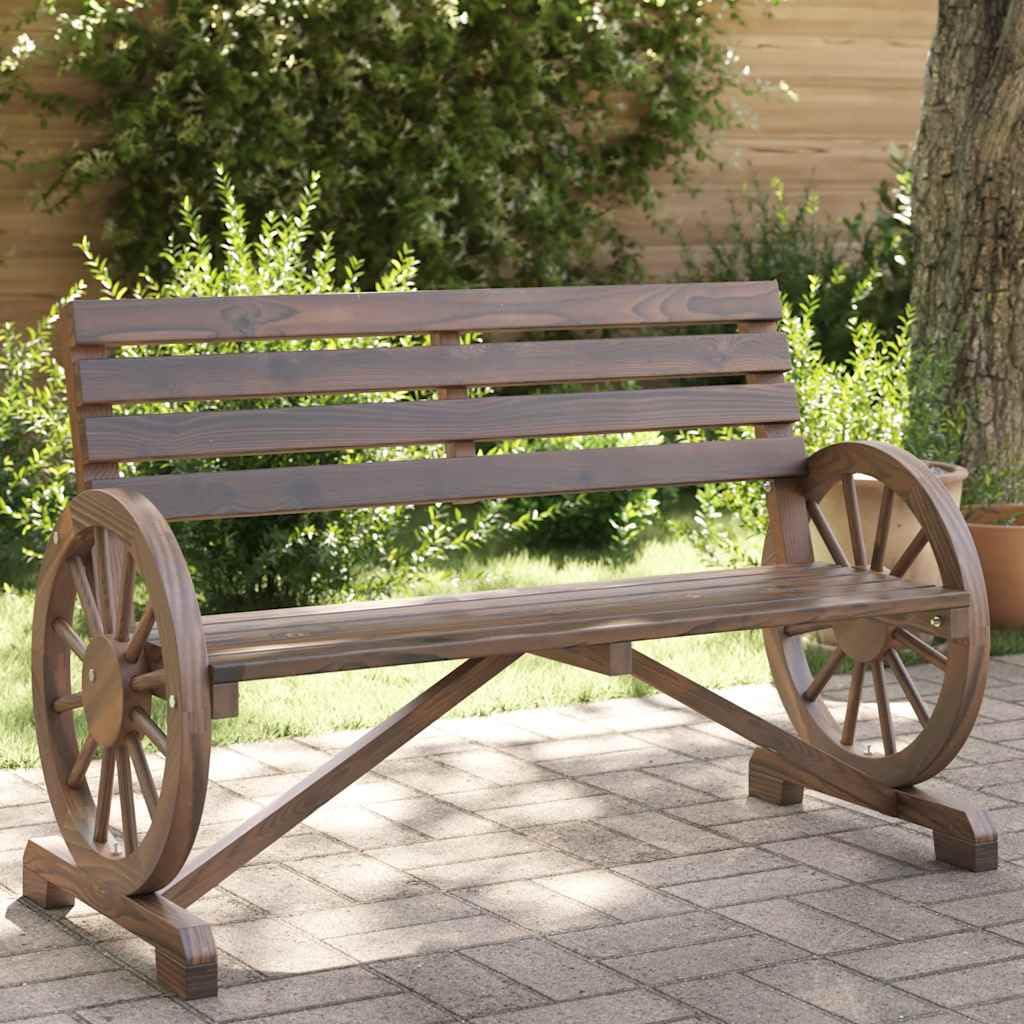 Panca da Giardino 2 Posti in Legno di Abete Ruota del Carro | Seduta da esterno a due posti con braccioli a forma di ruota, ideale per arredare il giardino, patio o terrazzo.