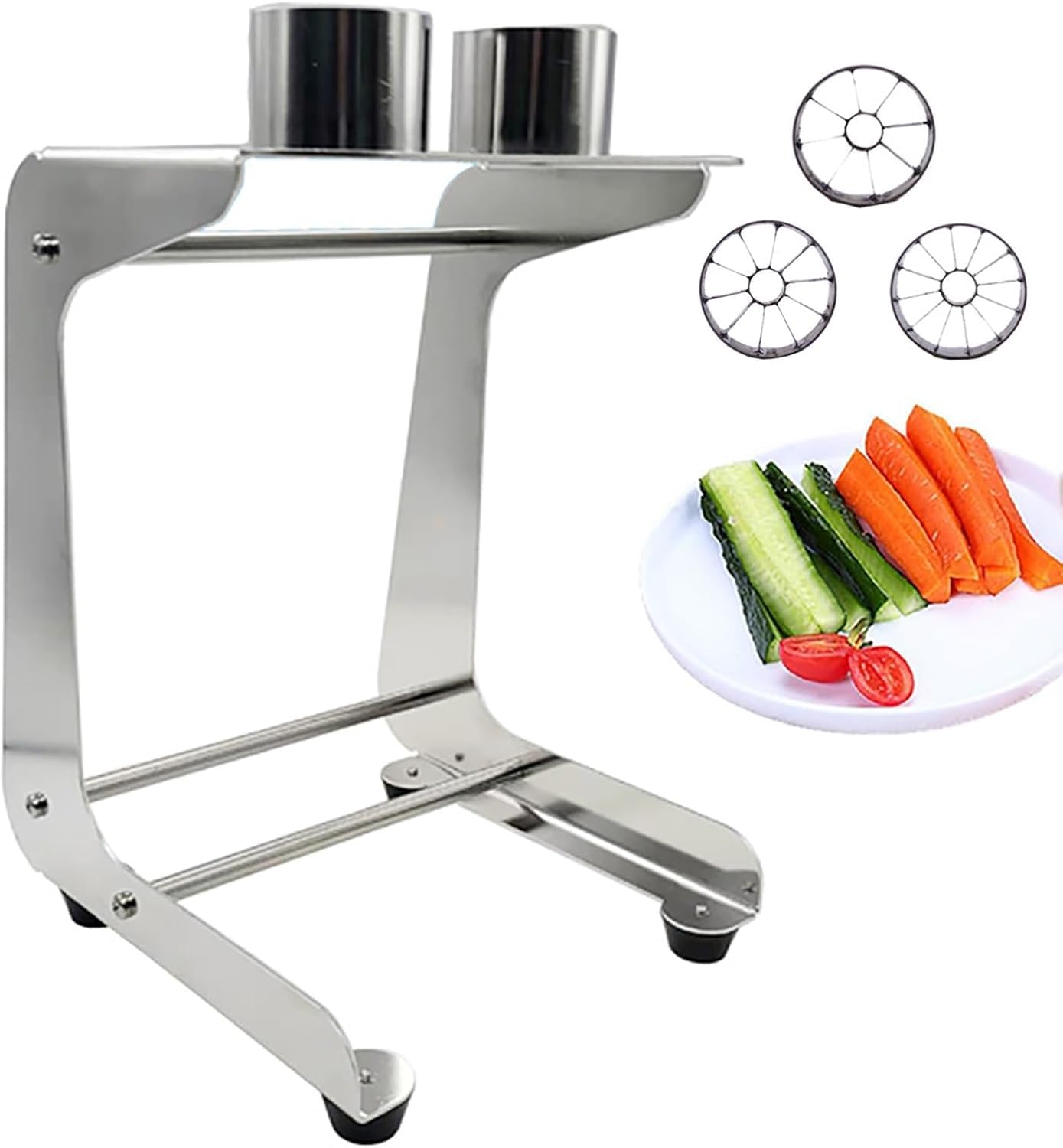 IUokLU Handy Carrot Stick Cutter Tool, Stainless Steel Manual Cucumber Cutter, Cutting Diameter 45mm, Cutting Speed 10 Slices/Minute, with 8/10/12 Molds, for Cooking, Sushi (8+10 cut)