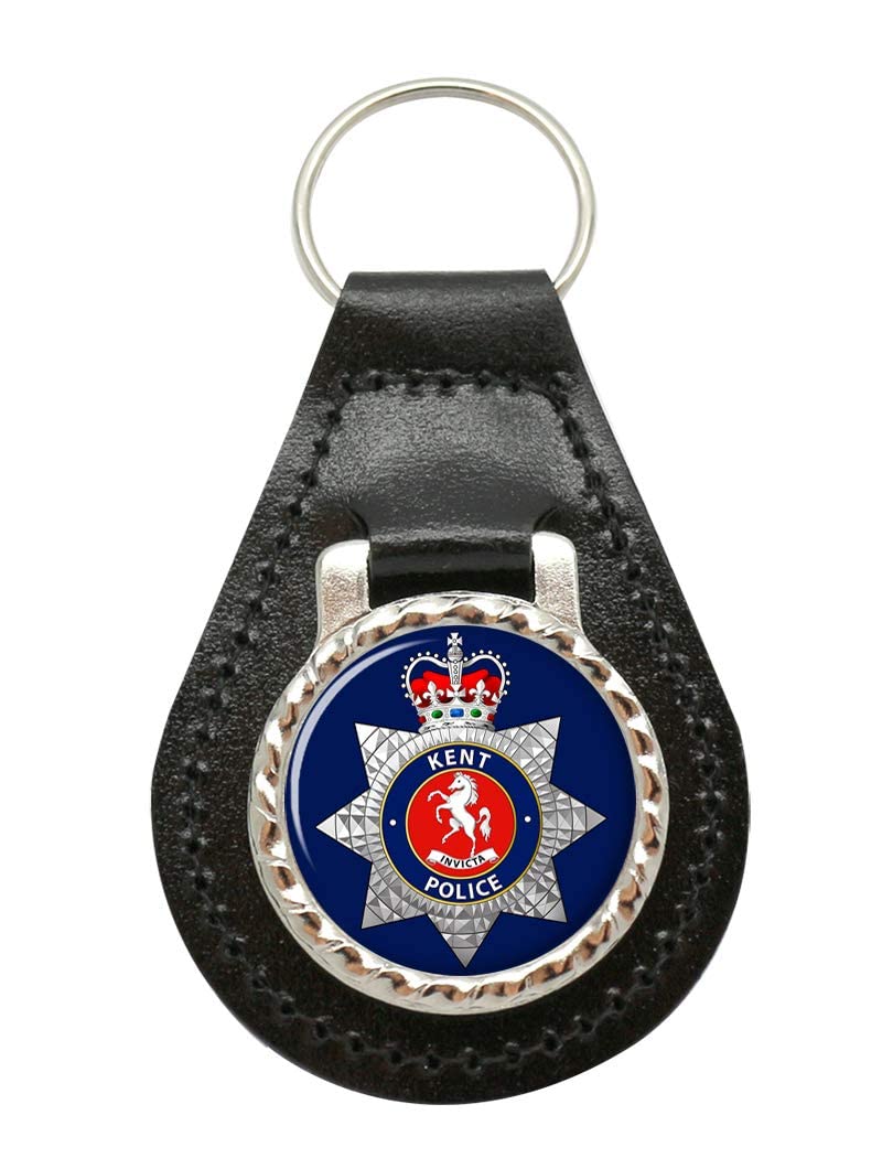 Giftshop Uk Black Leather And Silver Metal Kent Police Leather Key Fob