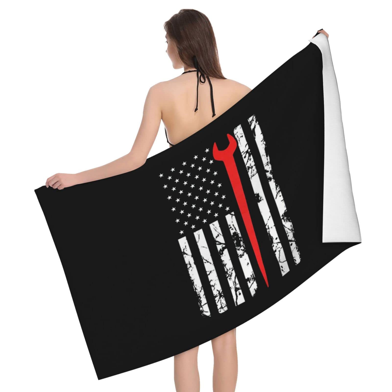 Lsjuee Ironworker American Flag Beach Towel Absorb Water Quick Dry Bath Towel, for Beach, Swimming Pool, Camping