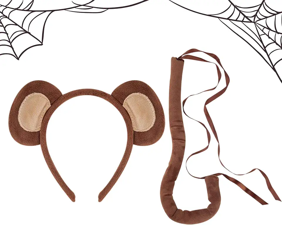Monkey Costume Set - Monkey Ears and Tail Set, Fashionable Monkeys Ears Headband, Tail, Long-Tailed Simulation | Halloween