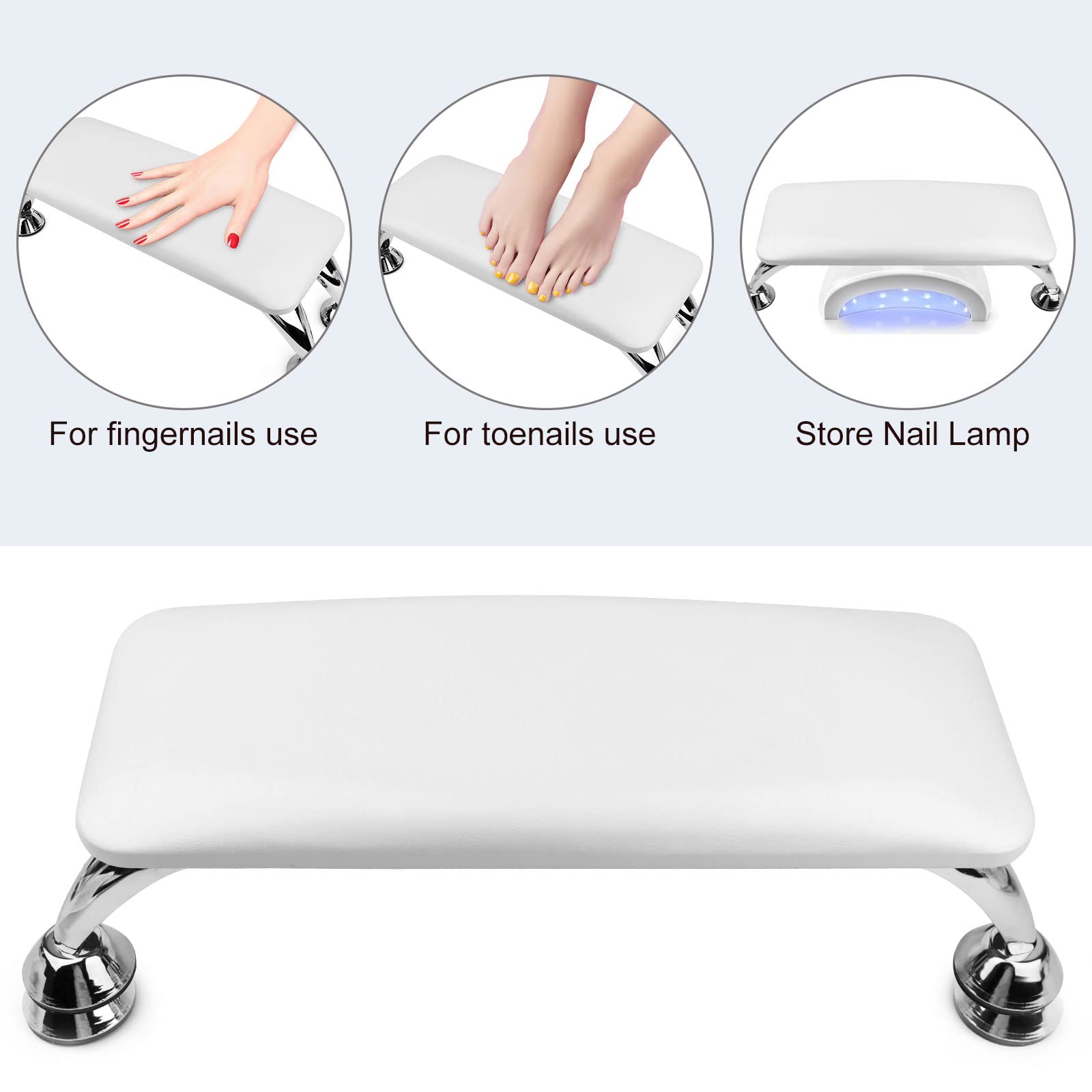 RISVOWO Poggiamano per Unghie, Pelle Poggia Mani per Unghie con Supporto in Acciaio Inox, Cuscinetto per Unghie Impermeabile, Tavolo Manicure per Studio di Unghie, Poggia Mani Estetista(Bianca)
