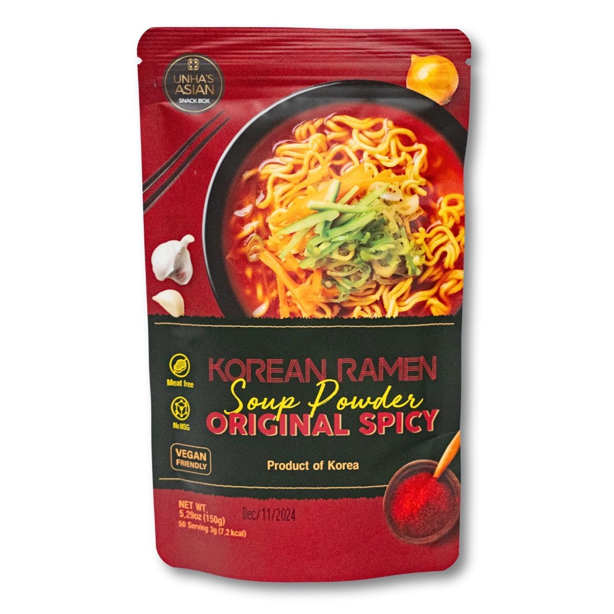 Korean Ramen Soup Seasoning Powder, Hot and Spicy Flavor, Vegan Instant Broth Mix, 5.29 oz Pack – Product of Korea