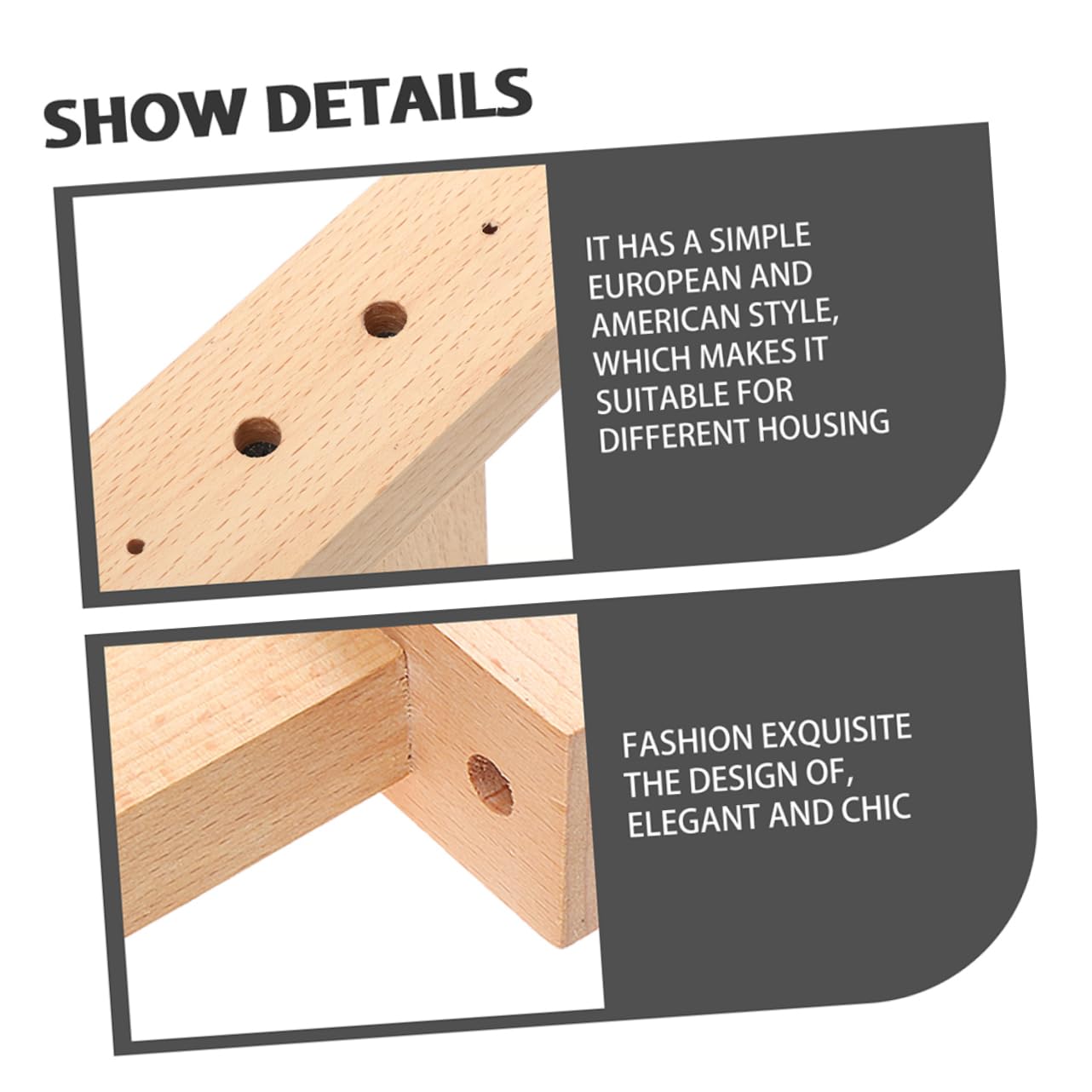 Hemobllo Supporto per Bastone Tenda in Legno 2 Pezzi Staffa da Muro | Struttura Semplice, Stabilità Robusta, Finitura Naturale per Montaggio Domestico