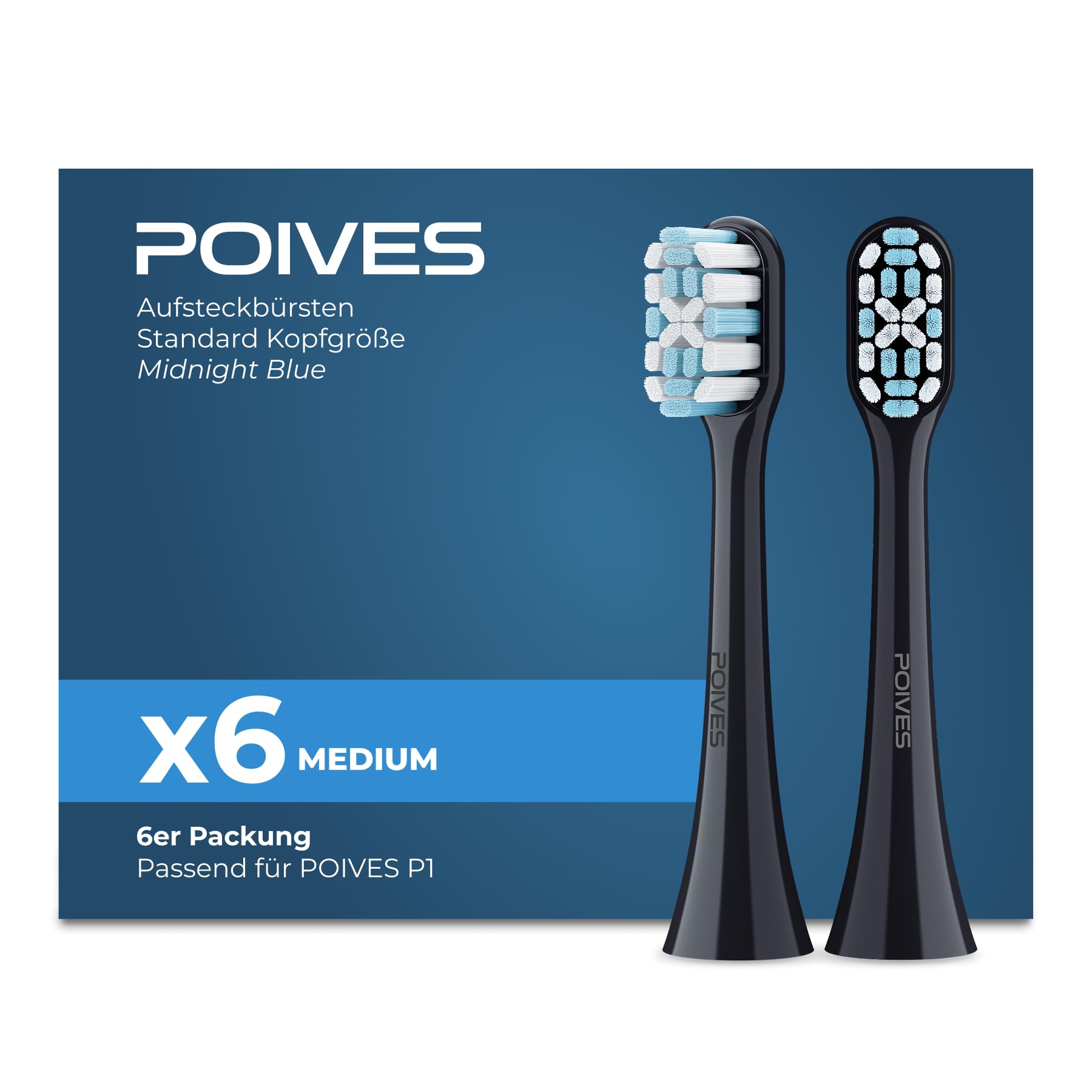 P1 Brush Heads - MIDNIGHT BLUE - Medium - 6s Pack - DE