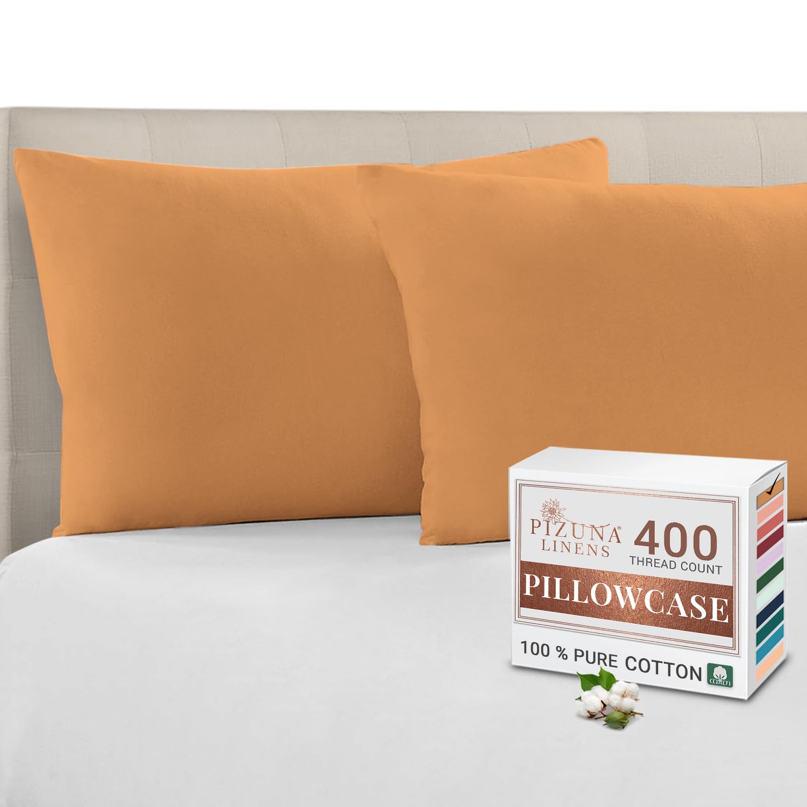 Pizuna Apricot Orange 100% Cotton Housewife Pillowcases 2 Pack 48X74cm, 400 Thread Count Long Staple Combed Cotton Pillow Cover, Sateen Weave Standard Housewife Pillowcase(Cotton Pillowcase Pack Of 2)