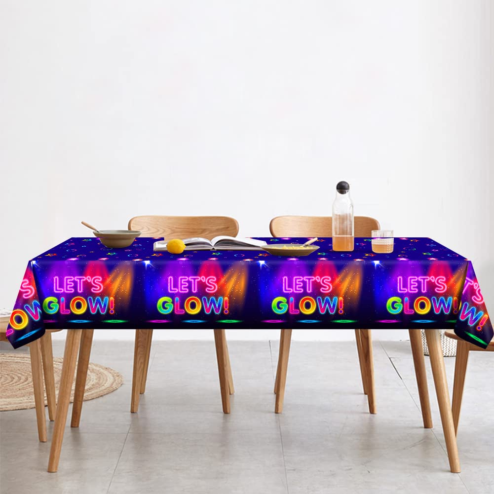 Lot De 2 Nappes Fluo Rectangulaires 137x220 Cm - Imprimé "Let's Glow", Brillent Dans Le Noir - Imperméable, Résistante à L'huile - Pour Fête, Anniversaire, Soirée Néon - 11