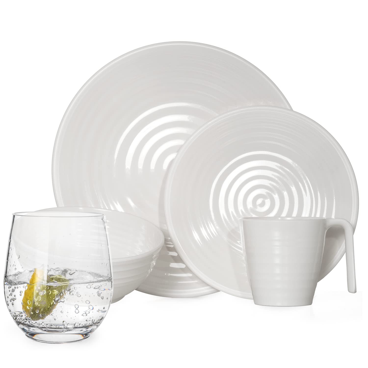 Juego de vajilla de melamina para camping para 4 personas, 16 piezas, incluye vasos de agua Tiamo, vajilla de picnic, barbacoa, utensilios de cocina