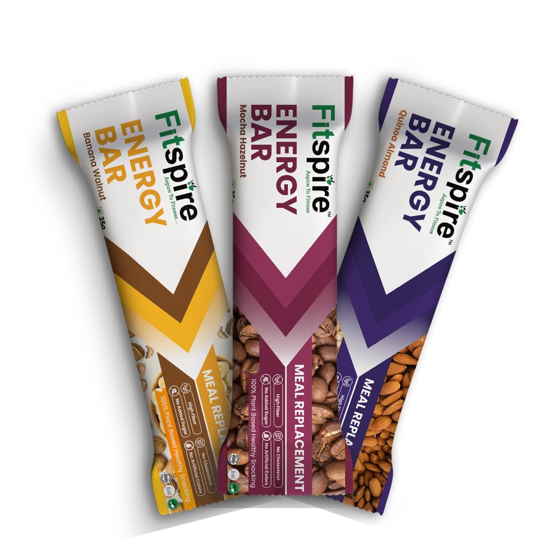 Fitspire Assorted Pack (Quiona Almond,Mocha Hazelnut, Banana Walnut) - Energy Bar | 100% Vegan | Gluten Free | Sugar Free | No Artificial Sweetener | No Preservatives | All Natural | Packed with Walnuts & Sunflower Seeds | Pack of 3 x 35g each (B09RF9DJ23) Amazon Price History, Amazon Price Tracker