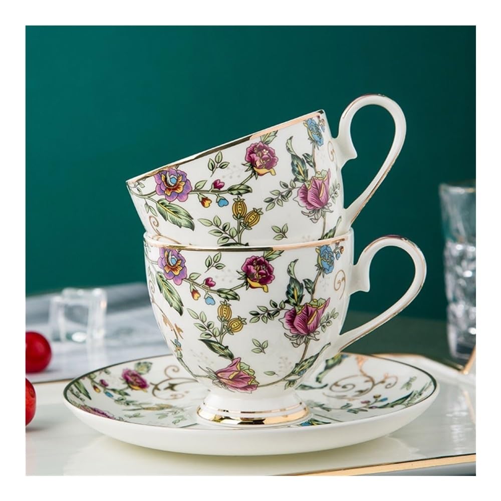 Tazze Set di tazze da caffè in porcellana cinese, semplici, con bordo dorato, in ceramica, nere e piattini inglesi per Latte, Tè caldo, Latte