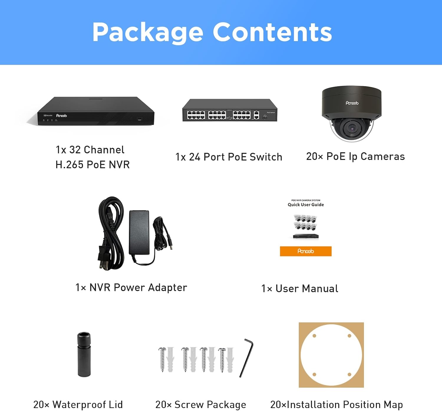 32 Channel Security Camera System 4K, 20x 8MP IK10 Vandal Proof Dome Camera with AI Human Vehicle Detection, Built-in Mic, Remote Access 24-7 Recording, 4K 32CH NVR 8TB HDD, PD54B2032-8M