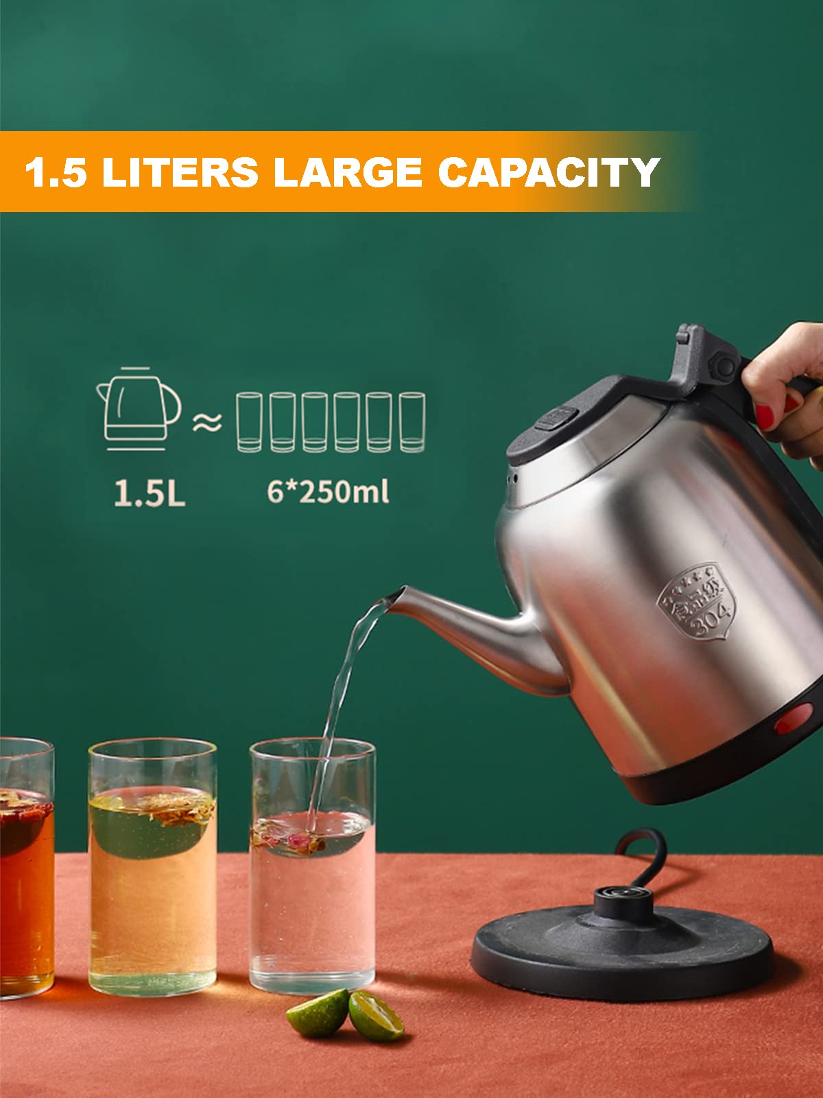 -Czajnik do szybkiego gotowania, czajniczek z szybko gotującą się grzałką w 3 minuty, technologia do kawy, herbaty, napojów, gorąca woda, 1,5 l, Comfortable anniversary