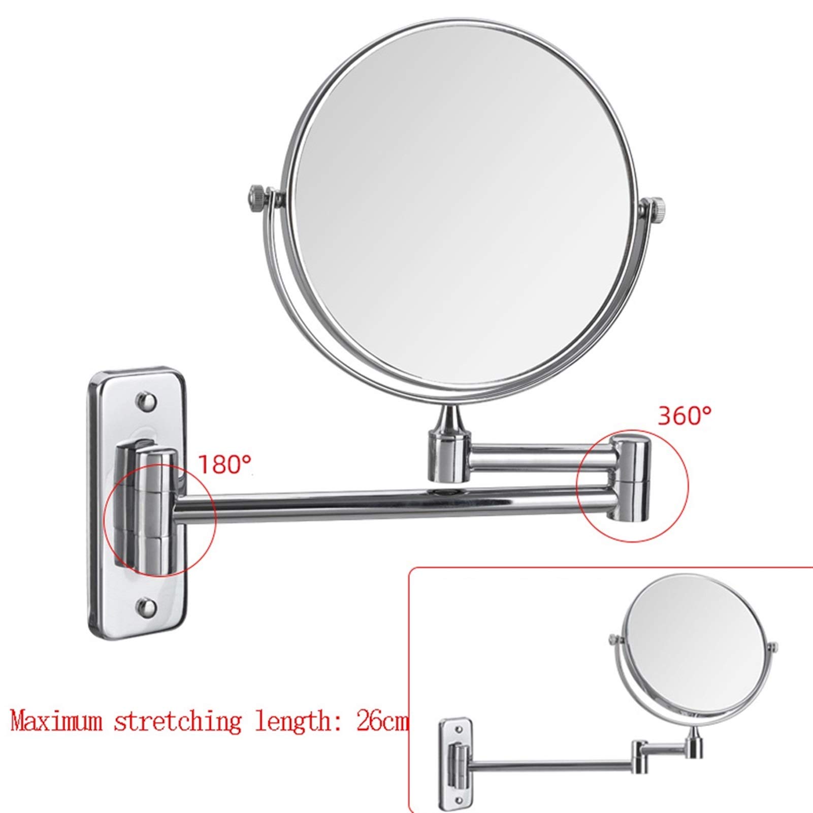 Montado en la Pared Espejo del Maquillaje de 6/8 Pulgadas 3X de Aumento Espejo para afeitarse, de Doble Cara Extensible Espejo de baño, Espejo de baño Acabado Cromo, Plata, 8 Inches