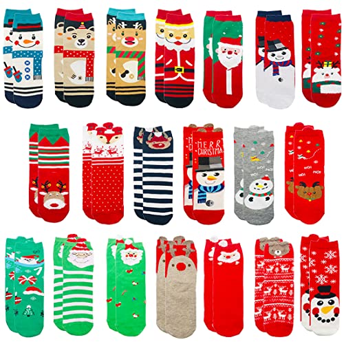 MarJunSep 20 Pairs Christmas Socks for Big Kids Women Holiday Xmas Socks Gifts Colorful Novelty Funny Christmas Cotton Knit Socks Children2
