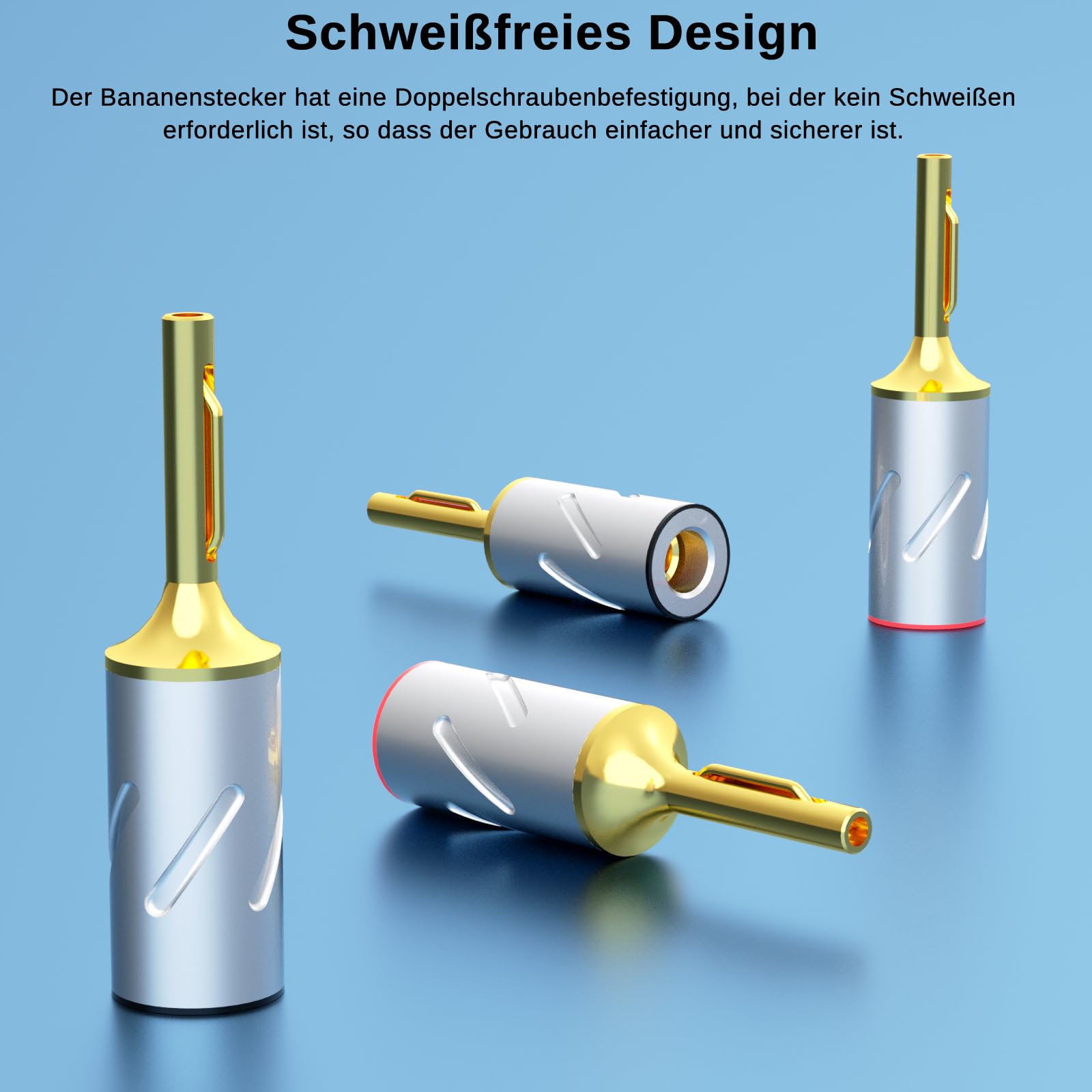 Monosaudio B801G Lautsprecher Bananenstecker, 6mm/10AWG, 4 Stück | 99,998% Reines Kupfer, Vergoldet, Doppel-Schraubverriegelung, Mit Inbusschlüssel