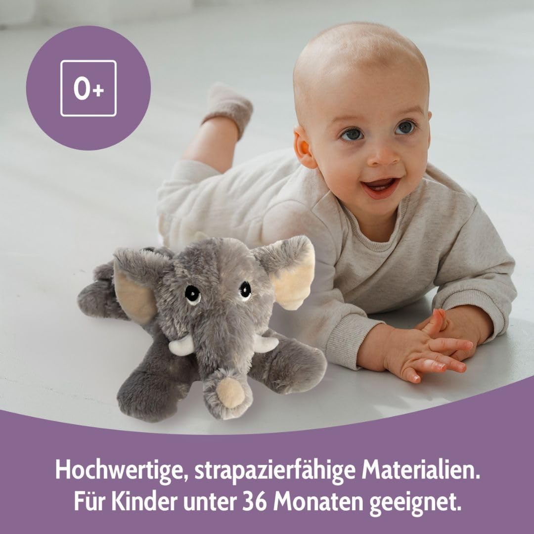Habibi Plush Classic – 1872 Elefante gris – Peluche térmico con relleno de granos de mijo para calentar en microondas o horno