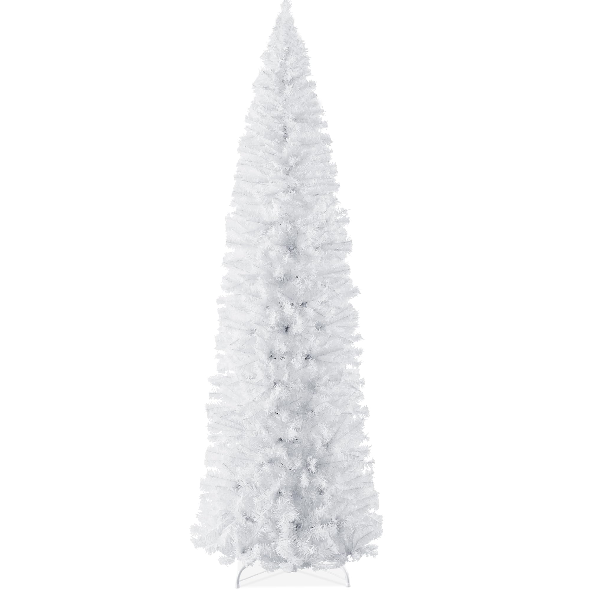 Best Choice Products White Pencil Christmas Tree 6ft Unlit Slim Decoration Without Lights, Skinny Premium Holiday Decor, Metal Stand, Easy Assembly