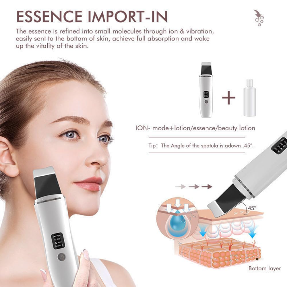 Ultrasonic Skin Scrubber, USB Rechargeable Facial Spatula Blackhead Remover with 4 Modes, Pore Cleaner and Wrinkle Remover - Image 3