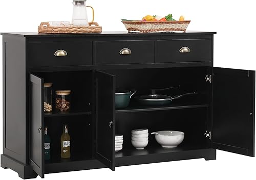 EROMMY Gabinete de buffet con almacenamiento, aparador de cocina con 3 puertas y 3 cajones, mesa de consola de gabinete de barra de buffet de granja
