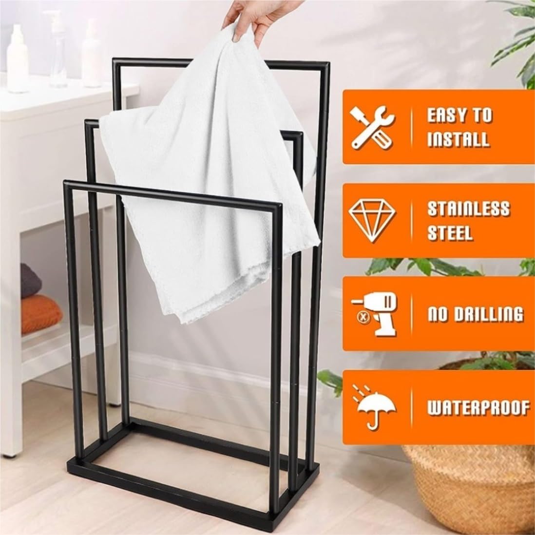 Toallero De Pie Toalleros Independientes De 3 Niveles para Baño, Soporte De Toalla Grande, Toallero De Metal Toalleros