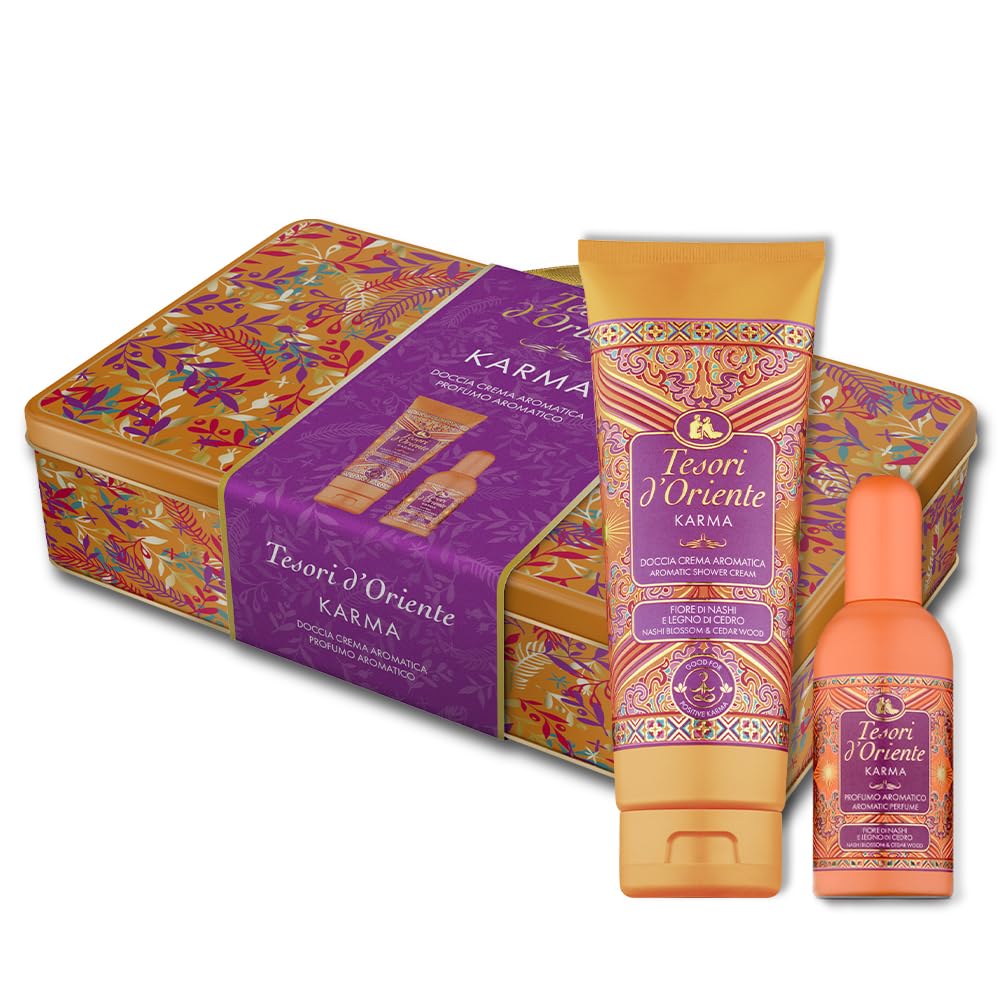 Tesori d'Oriente - Geschenkset Karma, mit Duschcreme 250 ml und aromatischem Duft 100 ml, frischer und blumiger Duft, Noten von Bergamotte, Nashi, Vanille