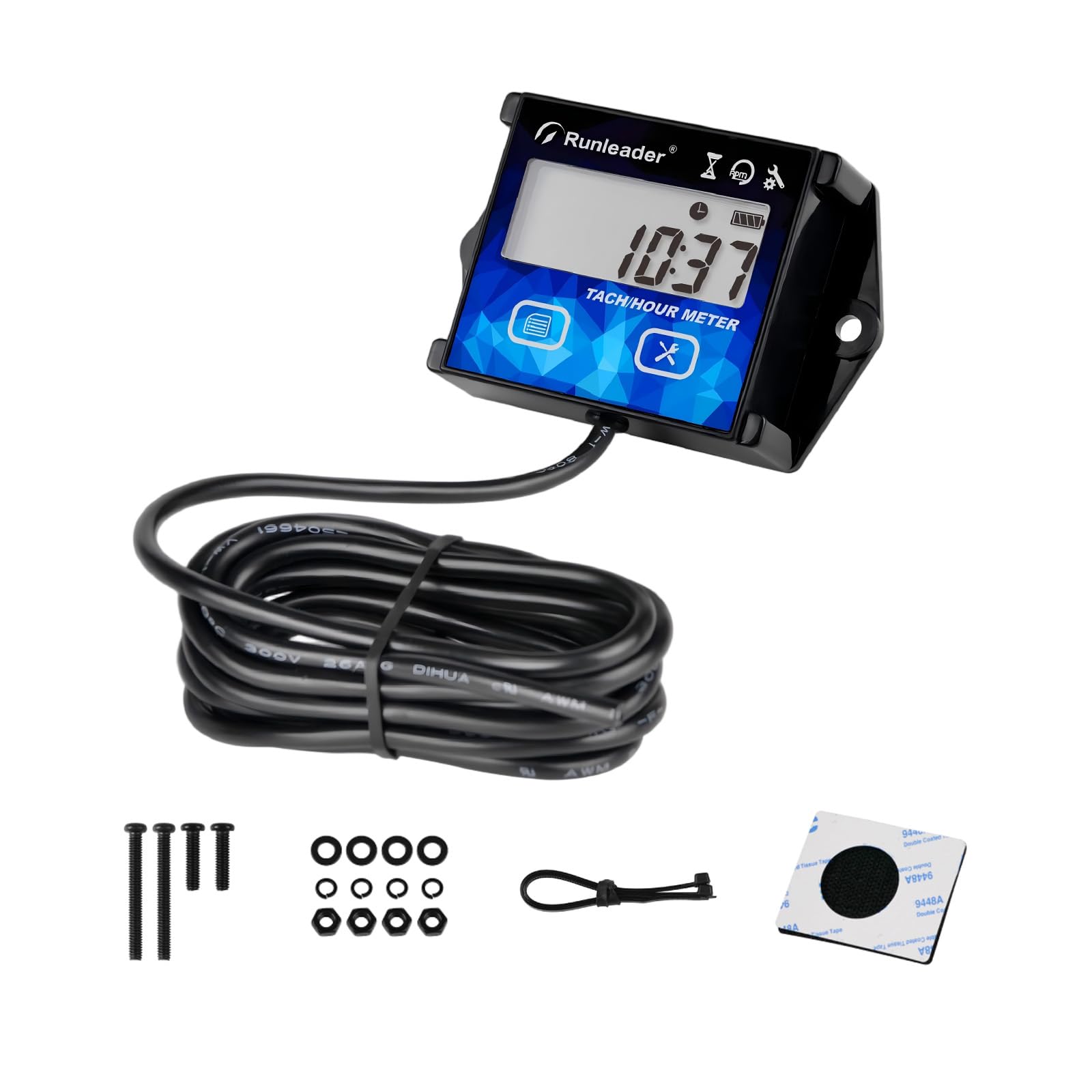Runleader RL-HM011HA Contatore Ore e Tachimetro per Motori a Benzina – IP65 Impermeabile, Retroilluminato, per Tosaerba, Generatore, ATV, Moto d'Acqua