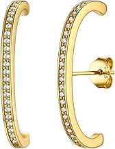 FOCALOOK Boucles d'Oreilles Manchette Femme en Argent 925, Clous d'Oreilles Orné de Zircon Cubique, C Shape Earrings
