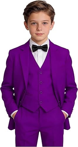 Toddler Boys Purple Suit Formal Dresswear Wedding Ring Bearer Outfit 5 Piece Sli
