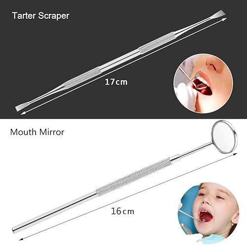 Miniatura 6 de Oral Dentistry - Juego de herramientas de higiene dental de acero inoxidable, espejo de boca, rascador de tarta y escalador de pollo, kit dental es