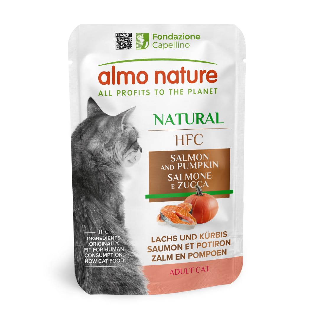 Almo Nature Hfc Natural Pouches Saver Pack For Cats 24 X 55G - Salmon & Pumpkin