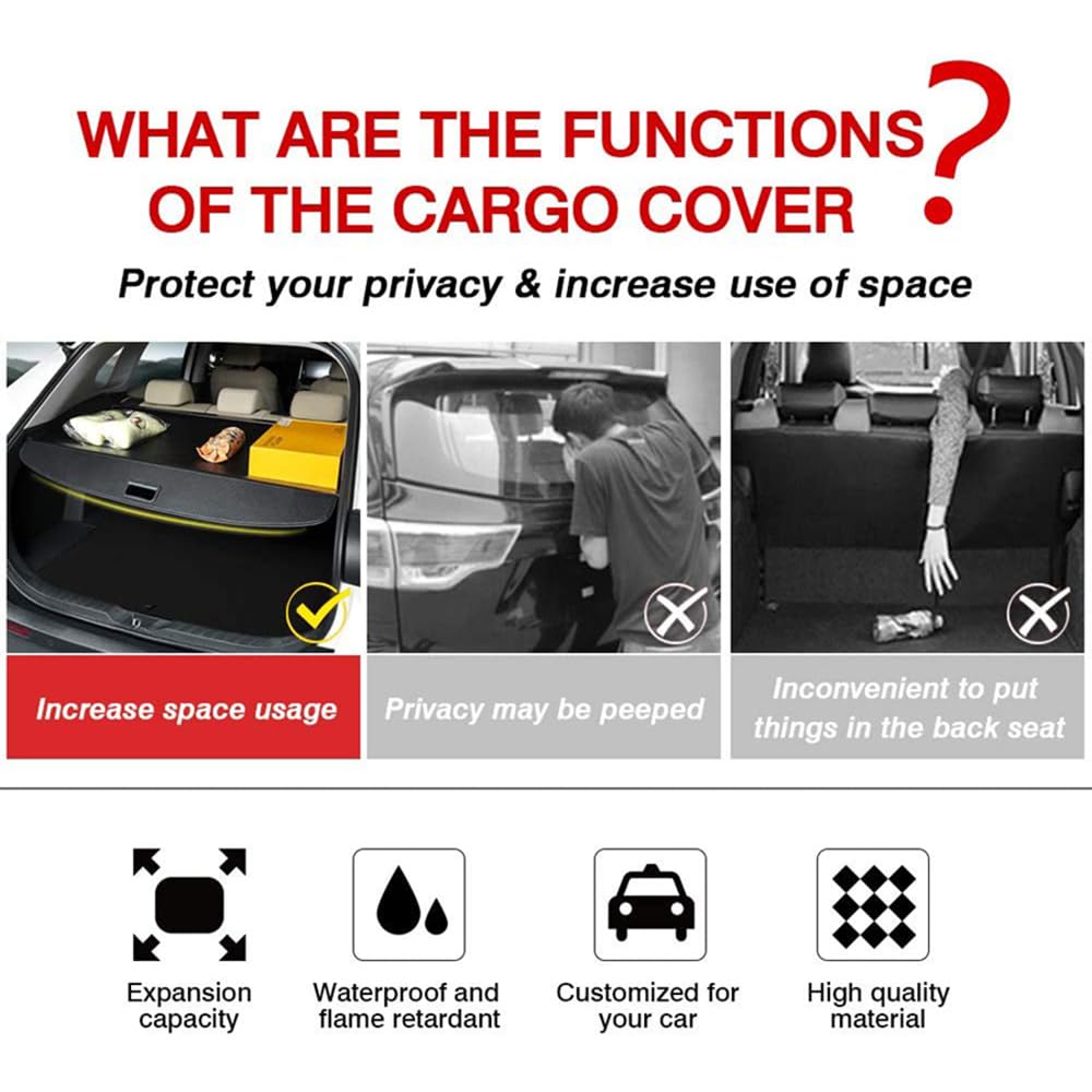 XENITE Coche Retráctil Cubiertas De la Carga Maletero Cubierta Cargo Cover para Volvo XC90 2016-2020 2021 2022 2023 2024 Protectora Interiores Almacenamiento Accesorios,Blackstyle