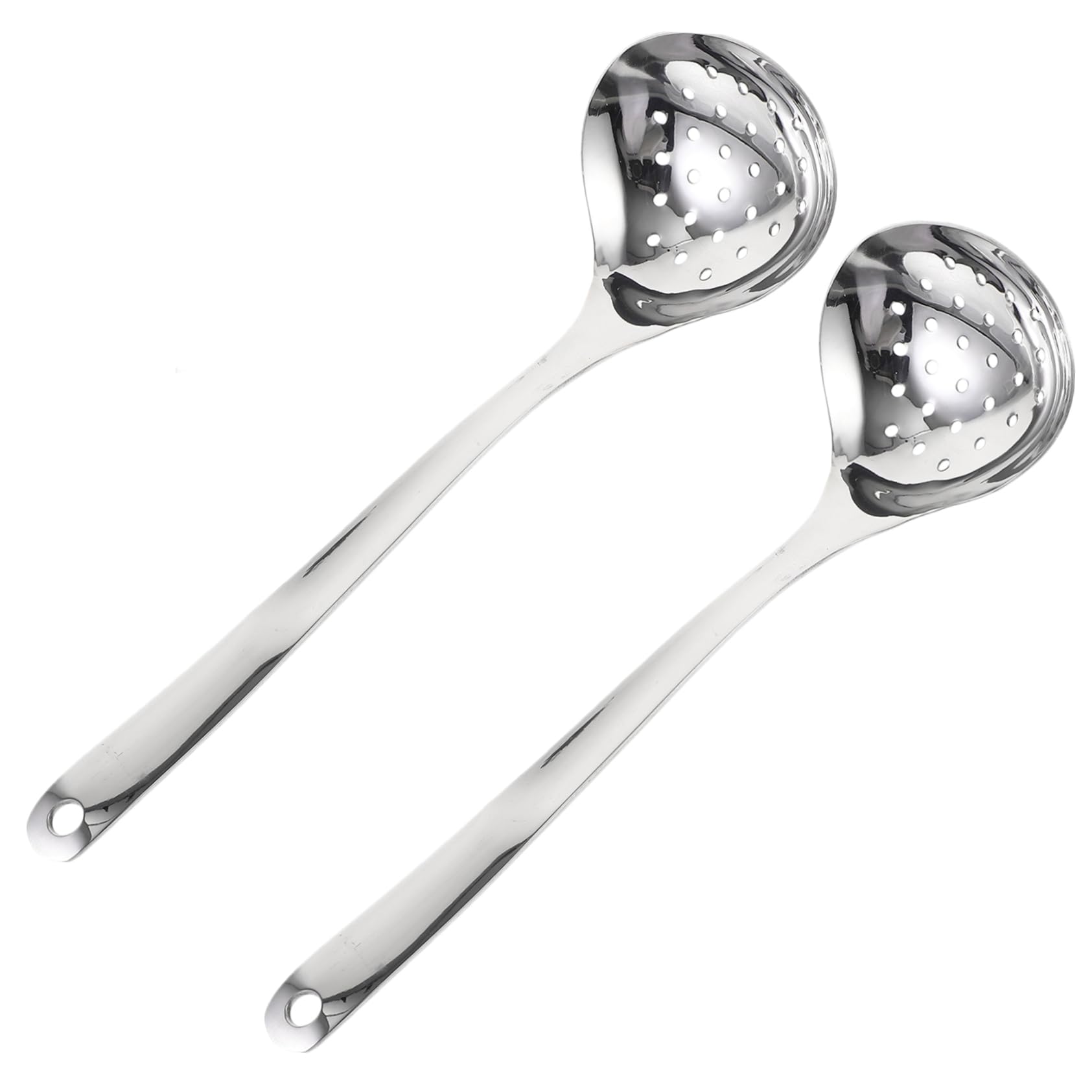 Mikinona 2pcs Long Handle Slotted Serving Spoons Food Grade Stainless Steel Deep Design for Soup Hot Pot Noodles Kitchen Utensils for Home Party and Restaurant Use