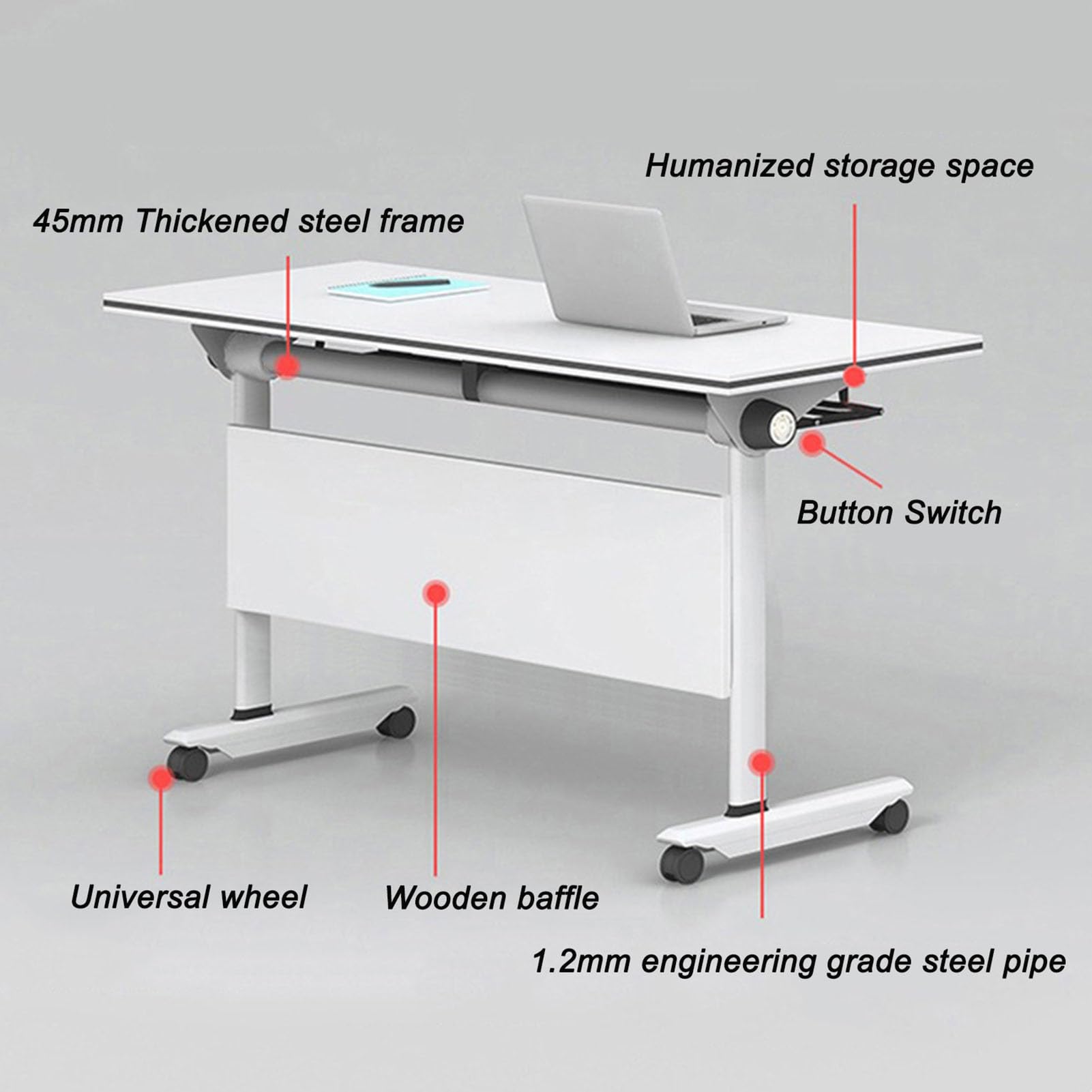 Klappbarer Konferenztisch für Konferenz- und Trainingsräume, großer Seminartisch mit dicker Tischplatte und stabilem Stahlrahmen, mobiler Klapptisch, Bürotisch (Weiß, 160 x 61 x 76,2 cm)