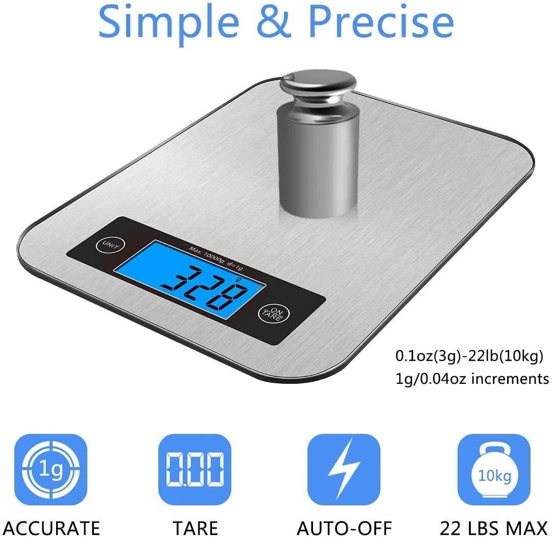 Electronic Food Scale,10KG Digital Kitchen Weight Grams and Ounces Household Weighing Scale LCD Measuring Tools,Stainless Steel