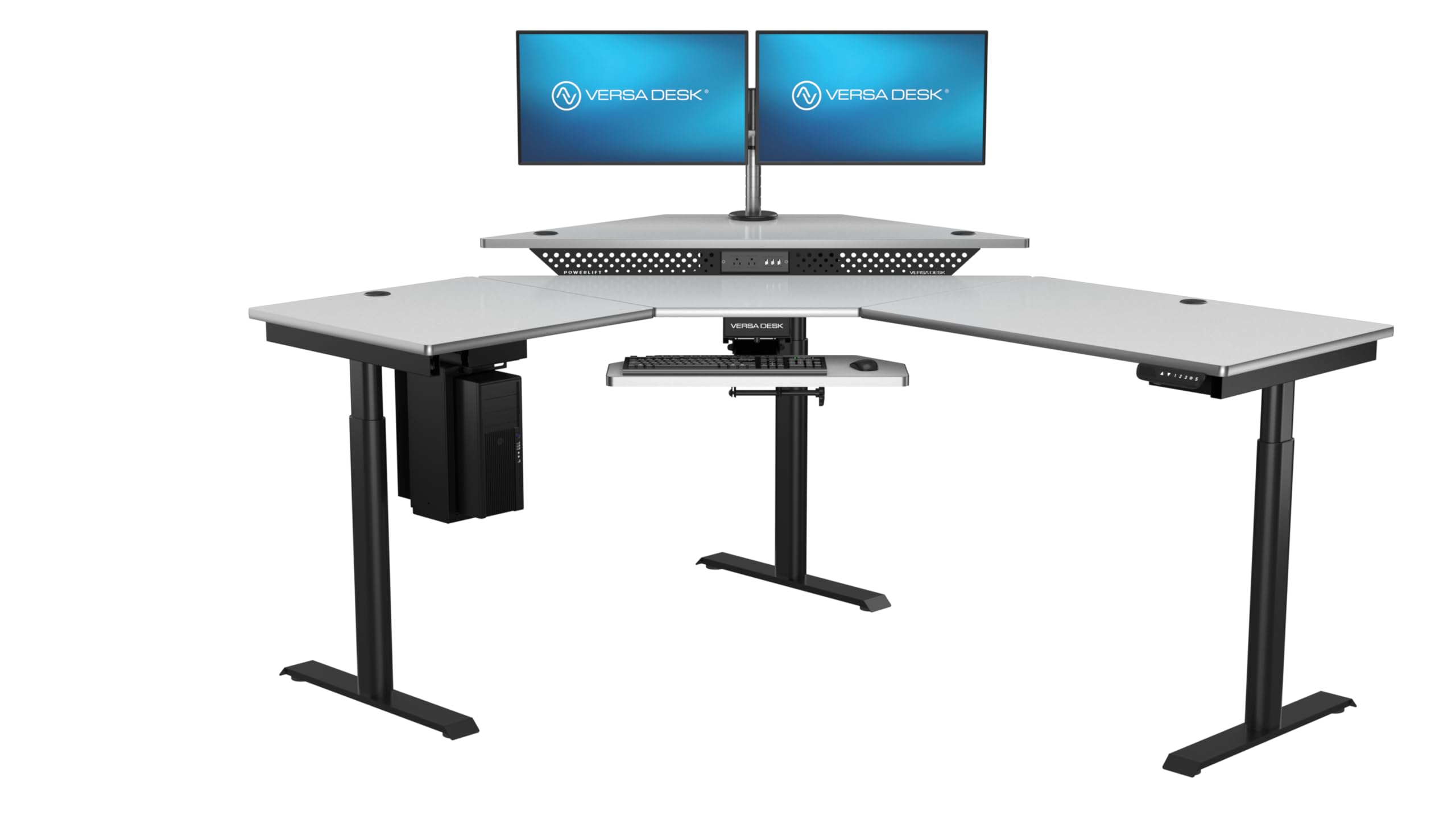 VERSADESK 60" x 72" Electric L-Shaped Corner Standing Desk, Commercial Grade Height Adjustable Sit Stand Workstation, Ergonomic Computer Desk for Home Office, Black Frame, White Surface