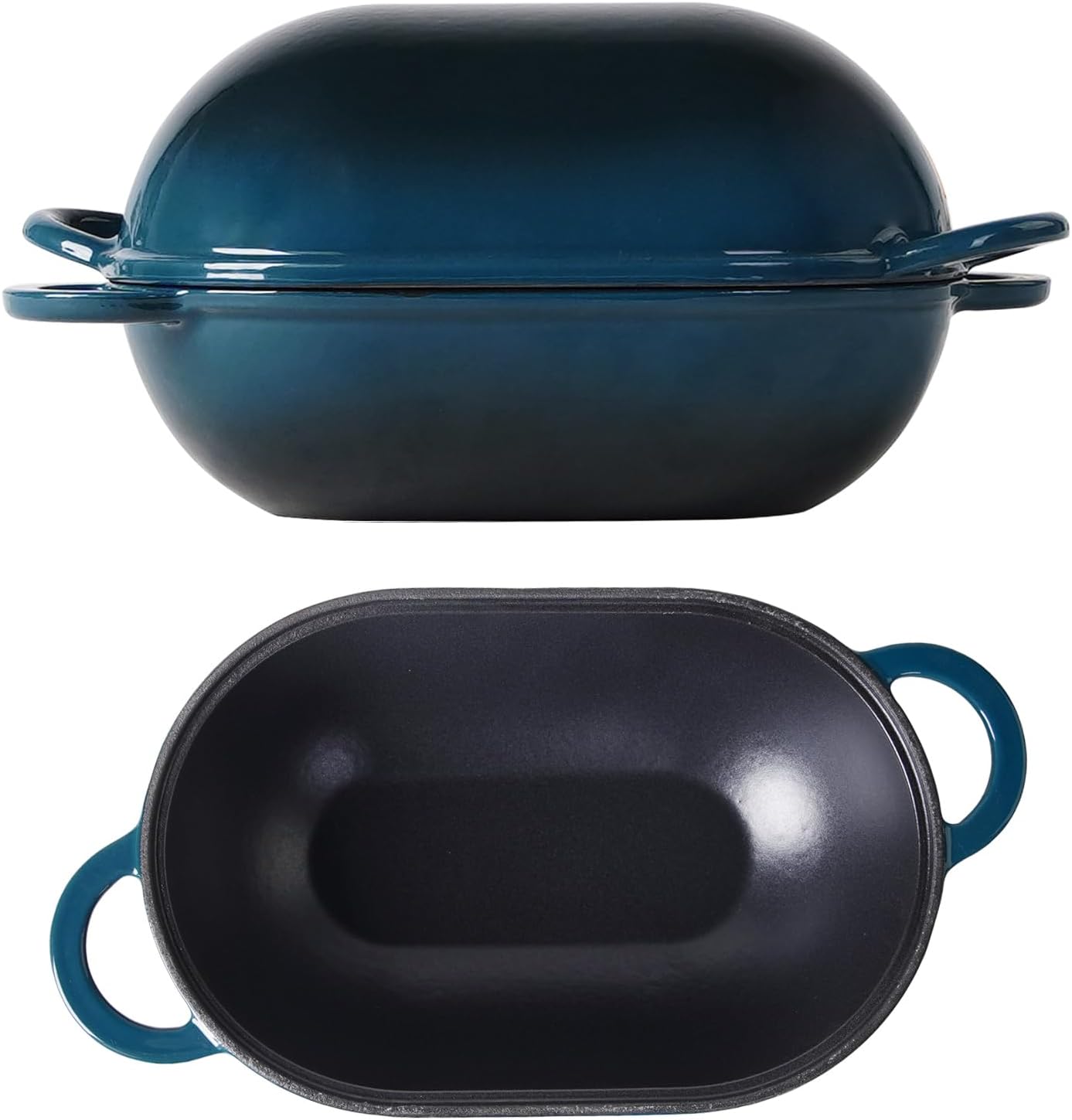 Crucible Cookware Enameled Cast Iron Bread Pan Dutch oven with Lid and Loop Handles - Dark Teal Blue – Oven Safe Form for Baking and Cooking, Artisan Bread Kit - Loaf Pan