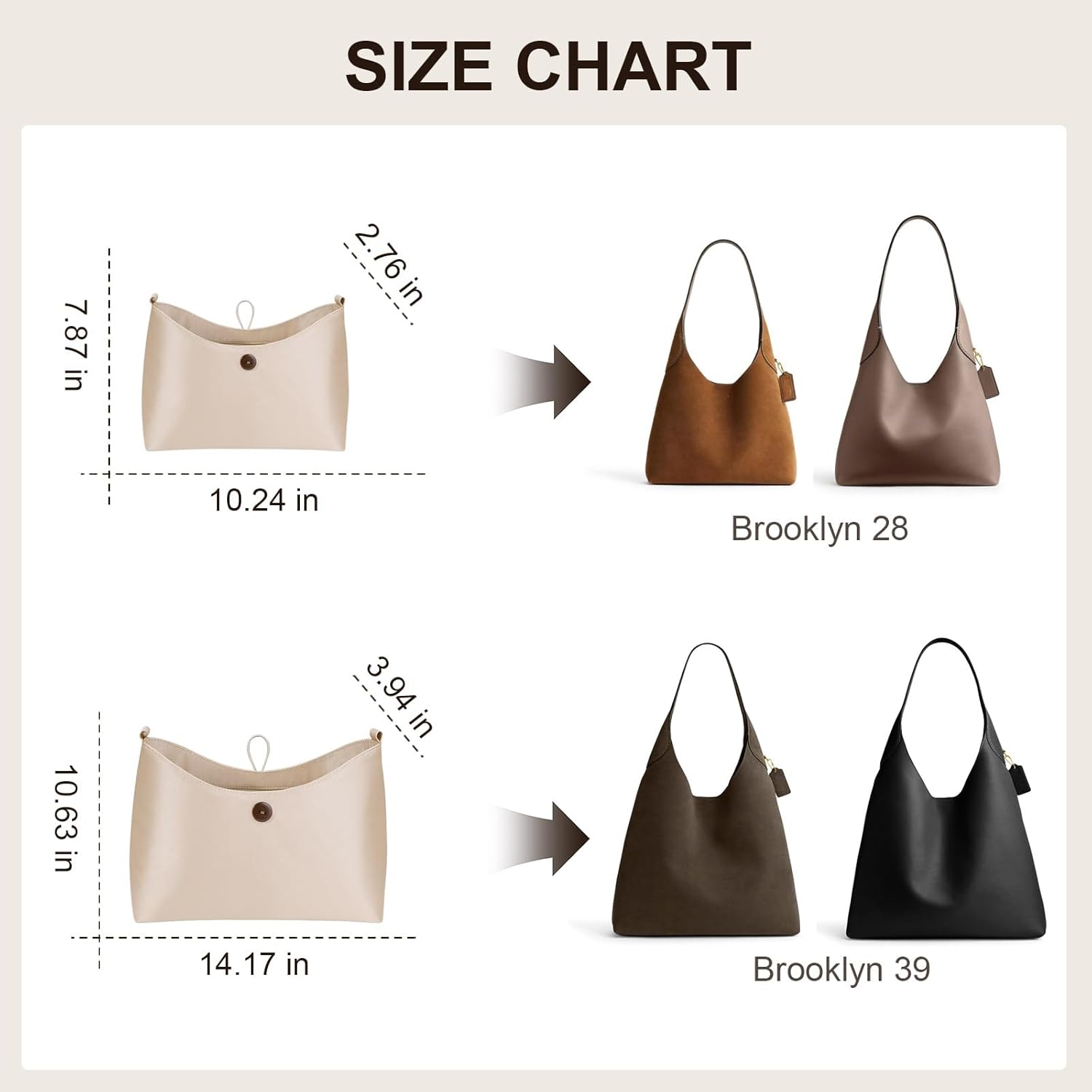 ZTUJO Purse Organizer Insert For Coach Brooklyn 28 and 39 (Beige, For Brooklyn 28) - Image 2