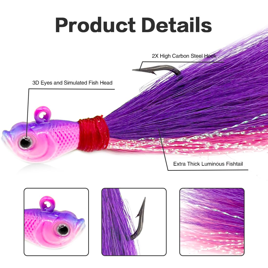 Bucktail Jigs Saltwater 3Pcs/5Pcs Fish Hair Jig Lure Hooks,Fishing Hair Swimbait Jig Head Deer Hair Jig Surf Fishing for Walleye Striper