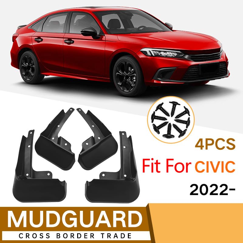 4 Stuks Auto Spatlappen voor Honda Civic 2022, Spatborden Modderbeschermers Stofdichte Anti-Botsing Voor Achter Autowiel Spatlapbeschermer Flap Spatborden
