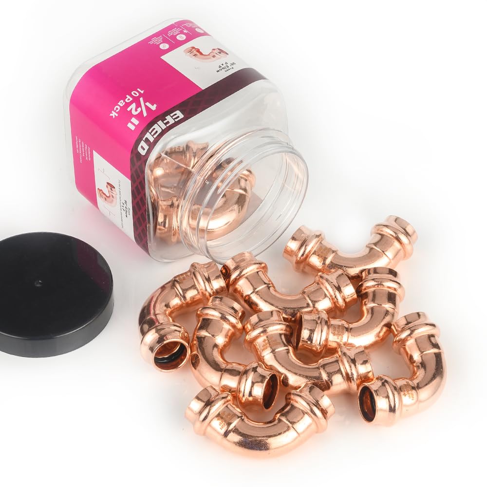 (Pack of 10) EFIELD 1/2" x 1/2" Copper Press Fit 90 Degree Elbow Fittings For Copper Tube Connection, Pro Pack, LBP Design,(PRESS004)