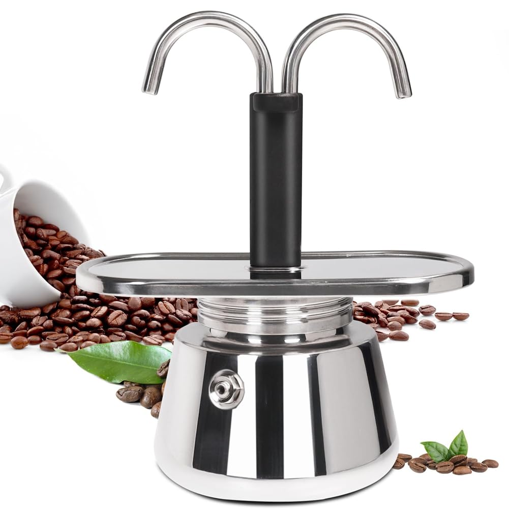 CTRLZS Stainless Steel 2 Cup Dual Pipe Moka Pot Stovetop Espresso Maker Cafetera Italian Percolator Capable