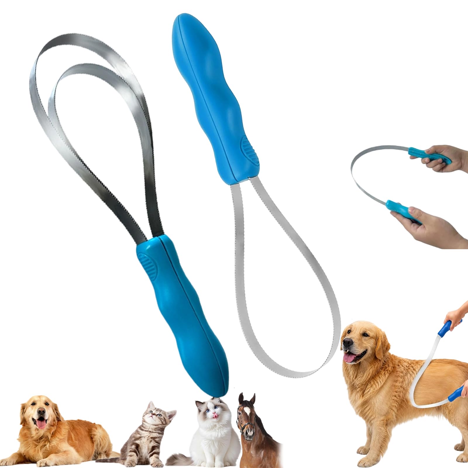 Dual Sided Shedding Blade, Dual Sided Pet Grooming Brush, Stainless Steel Shedding Blade Dog with Soft Grip Handle 28cm for All Breeds & Coats Horse Cat (D#)