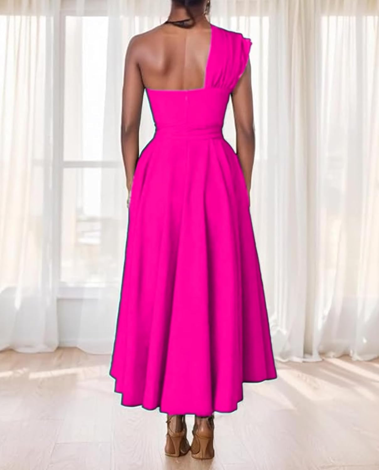 One Shoulder Dresses for Women Elegant Asymmetrical A Line Flowy Formal Evening Gowns Party Cocktail Dress - Image 5