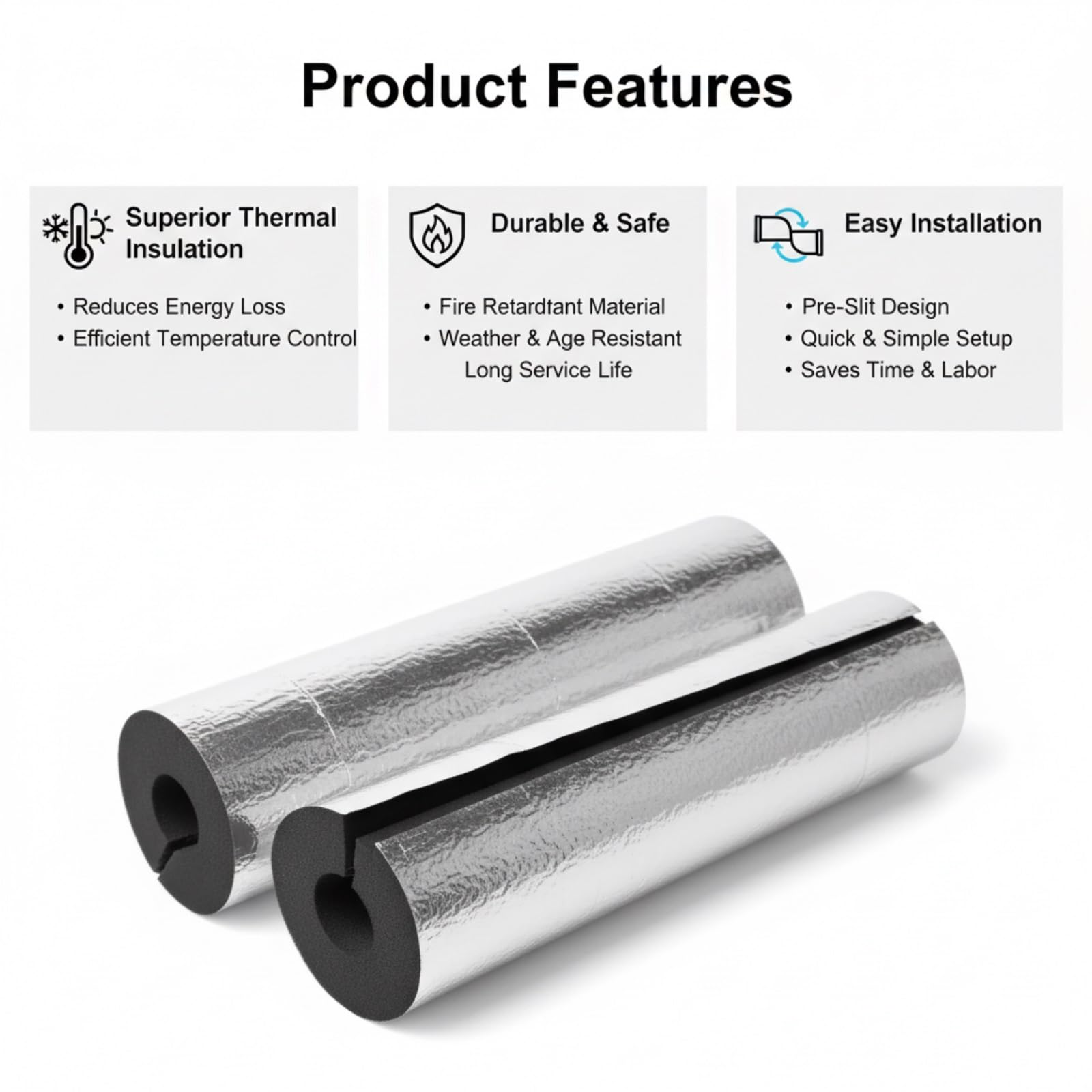 Tubo De Espuma De Aislamiento De Exteriores Tuberías, Aislamiento De Tuberias para Autoadhesivo, Ignífugo De Coquilla Aislante para Tubos De Agua Y Calefacción Di 22mm(ID219mm x T50mm x L0.9m)