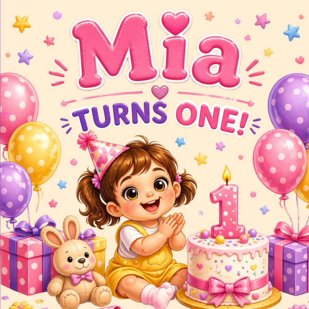 Mia Turns One!: A Personalized First Birthday Keepsake Book for a Special One-Year-Old Girl Named Mia (Three Hearts Personalized Name Books (Mia))