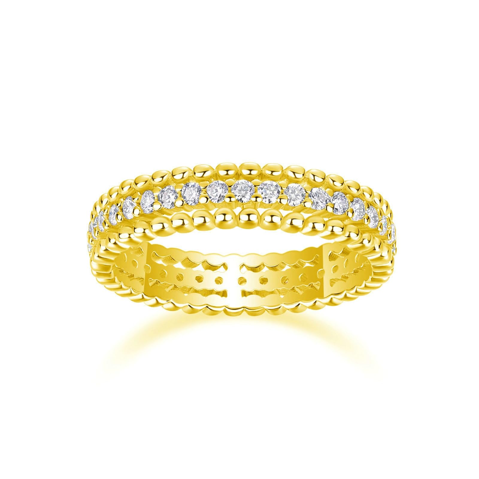 Anillo de compromiso de oro real de 9 quilates para mujer, pavé de moissanita, anillo de tres filas personalizado
