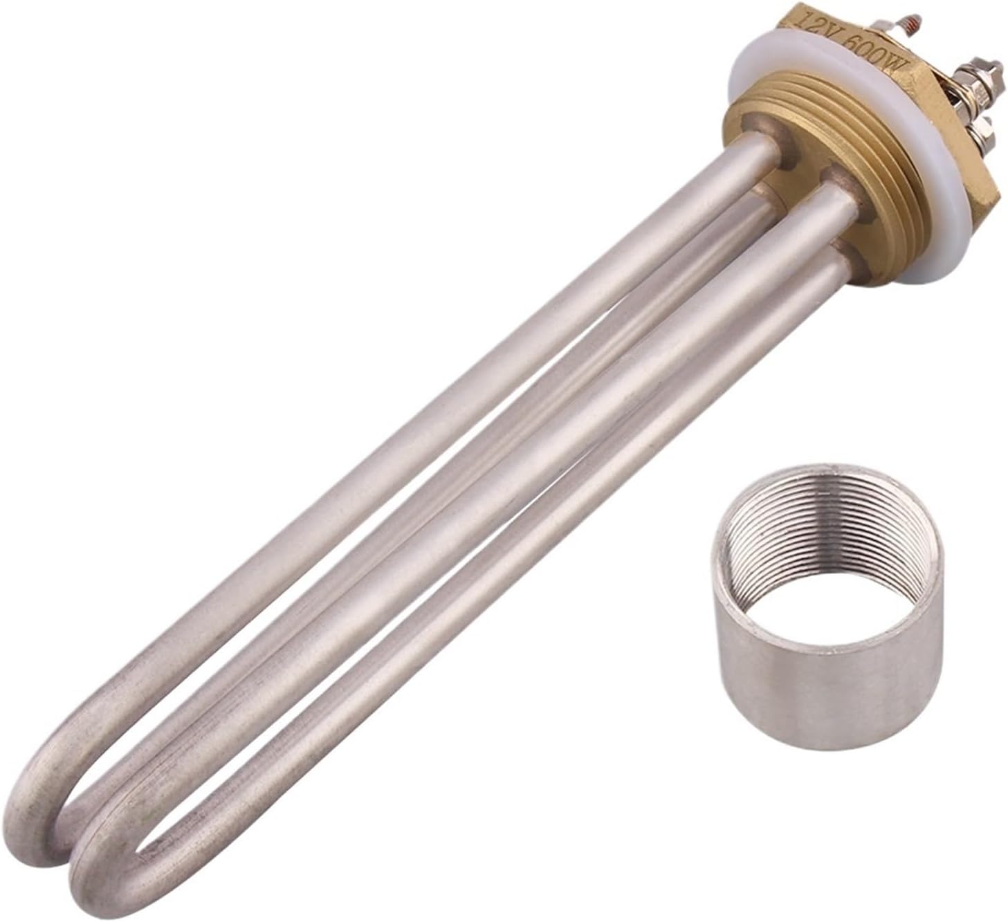 1pcs 300w 600w 900w 1500w Tubular Electric Heater Water DN32 Brass Thread Solar Immersion Heating Element 12v 24v 48v(Silver,12v 600W)