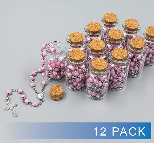 Miniatura 2 de MTT 12 piezas Rosario bendito en frasco de vidrio cuentas rosario rosario con cuentas rosarias Recuerdos de bautizo plata católico crucifijo collar